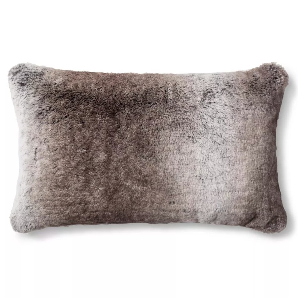 Oblong Faux Fur Throw Pillow Neutral (cover only)